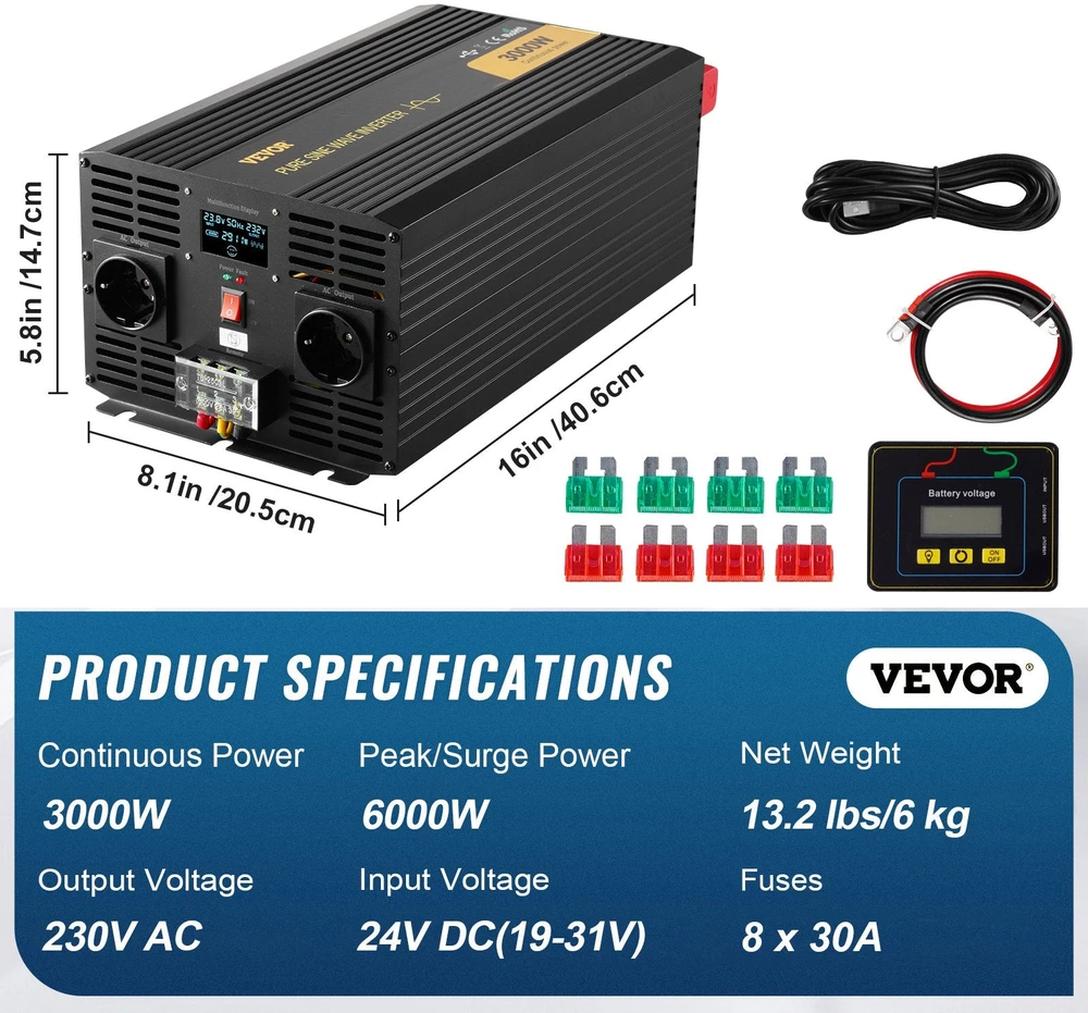 VEVOR Švarios sinusinės bangos inverteris 3000W