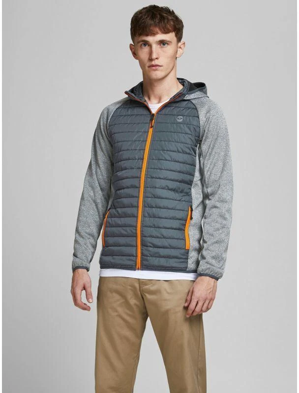 Jack&Jones JJEMULTI dygsniuota striukė 12182242 Pilka melange/Įsiūtos rankovės