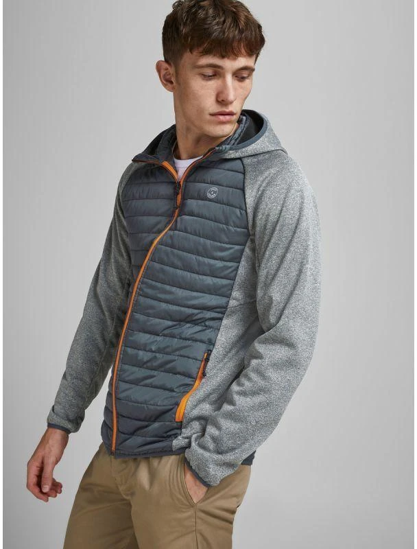 Jack&Jones JJEMULTI dygsniuota striukė 12182242 Pilka melange/Įsiūtos rankovės