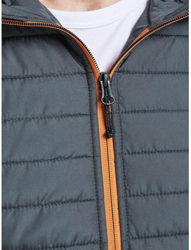 Jack&Jones JJEMULTI dygsniuota striukė 12182242 Pilka melange/Įsiūtos rankovės