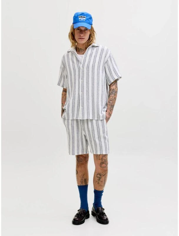 Jack&Jones vyriški šortai JPSTJAIDEN COBA STRIPE JOG SHORTS REG SN 12274413 CLOUD DANCER/STRIPES