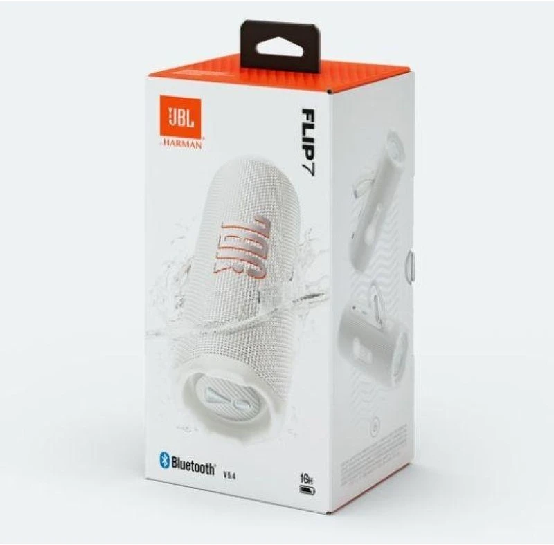 JBL Flip 7 nešiojama kolonėlė, baltos spalvos