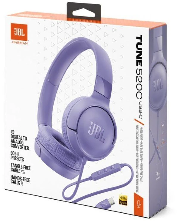 Ausinės JBL T520C USB-C, Violetinės