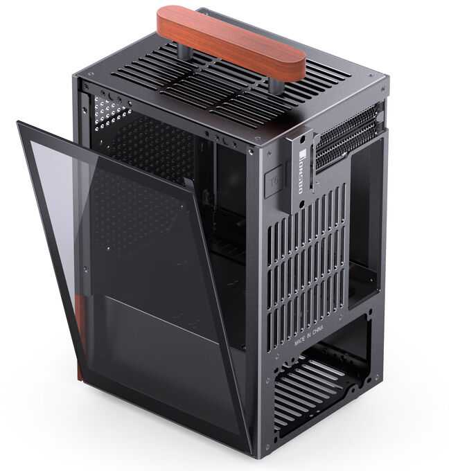 Jonsbo T6 kompiuterio korpusas, Mini-Tower, Mini-ITX, grūdintas stiklas, mediena – Juodas
