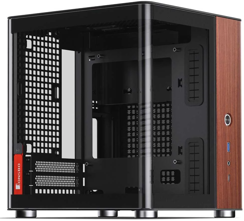 Jonsbo TK-0 PC kompiuterio korpusas, Mini-Tower, Mini-ITX, Tempered Glass, Holz – juodos spalvos