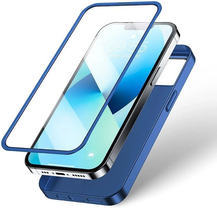 Joyroom 360 priekinis ir galinis dėklas telefonui Apple iPhone 13 + apsauginis ekrano stiklas mėlynos spalvos (JR-BP927 mėlynos spalvos)