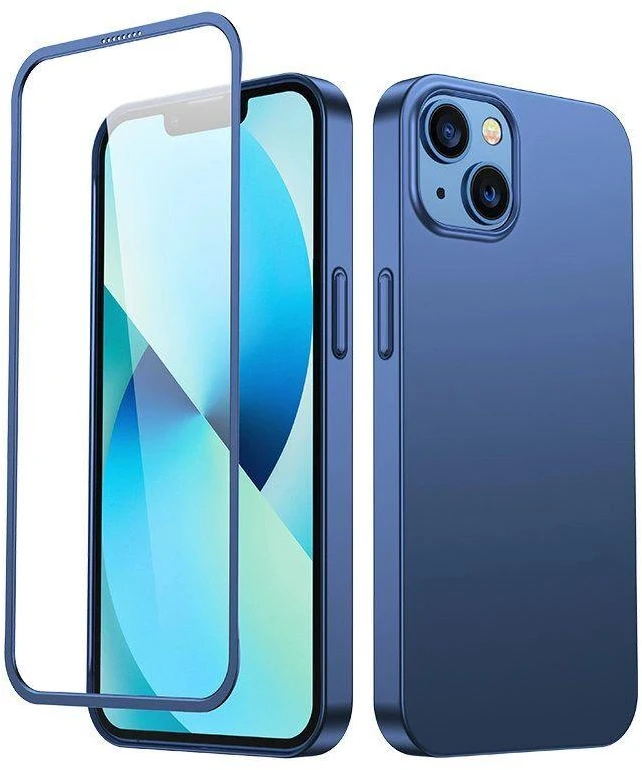 Joyroom 360 priekinis ir galinis dėklas telefonui Apple iPhone 13 + apsauginis ekrano stiklas mėlynos spalvos (JR-BP927 mėlynos spalvos)