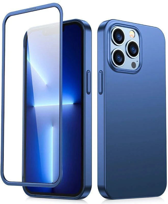 Joyroom 360 priekinis ir galinis dangtelis telefonui Apple iPhone 13 Pro Max + apsauginis ekrano stiklas mėlynos spalvos (JR-BP928 mėlynos spalvos)