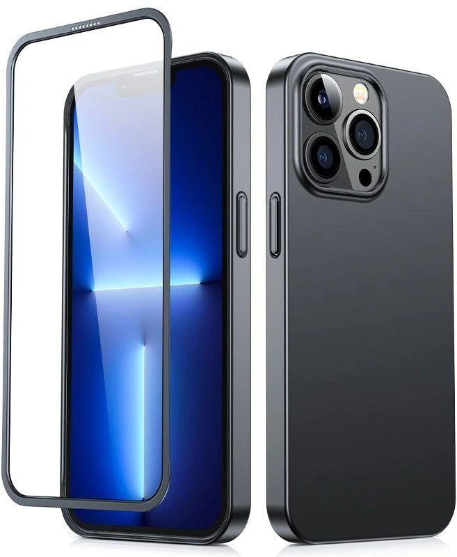 Joyroom 360 priekinis ir galinis dangtelis telefonui Apple iPhone 13 Pro Max + apsauginis ekrano stiklas juodos spalvos (JR-BP928 juodos spalvos)