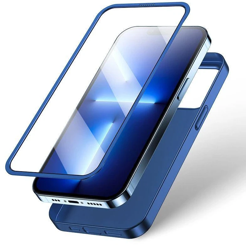 Joyroom 360 priekinis ir galinis dangtelis telefonui Apple iPhone 13 Pro + apsauginis ekrano stiklas mėlynos spalvos (JR-BP935 mėlynos spalvos)