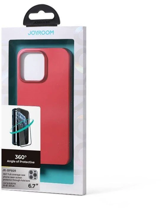 Joyroom 360 priekinis ir galinis dangtelis telefonui Apple iPhone 13 Pro Max + apsauginis ekrano stiklas raudonos spalvos (JR-BP928 red)