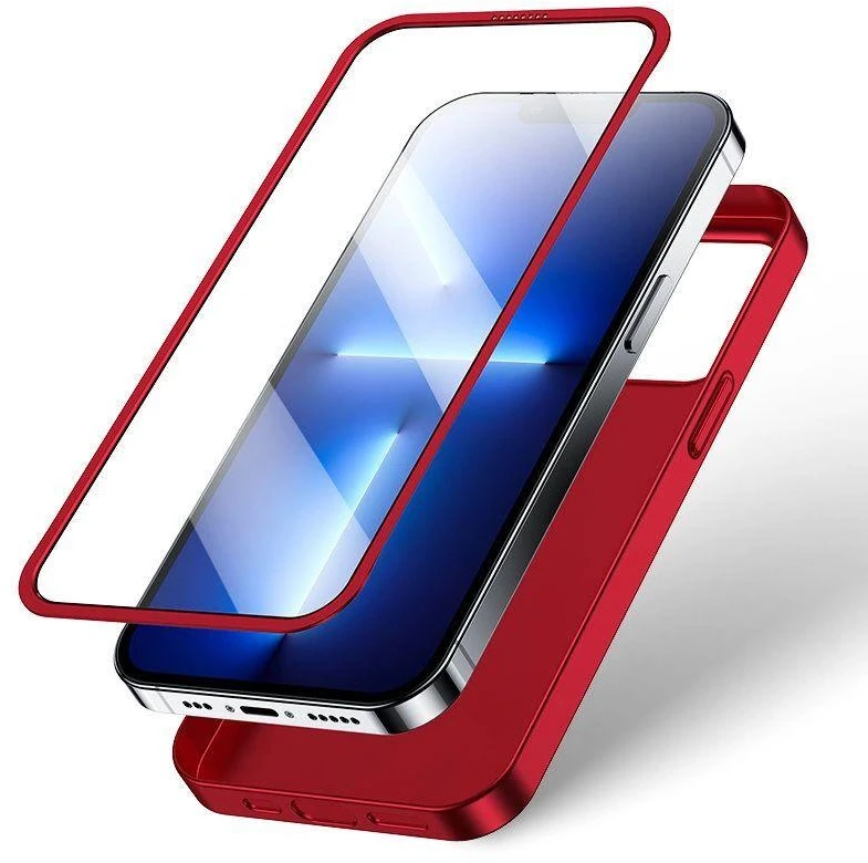 Joyroom 360 priekinis ir galinis dangtelis telefonui Apple iPhone 13 Pro Max + apsauginis ekrano stiklas raudonos spalvos (JR-BP928 red)