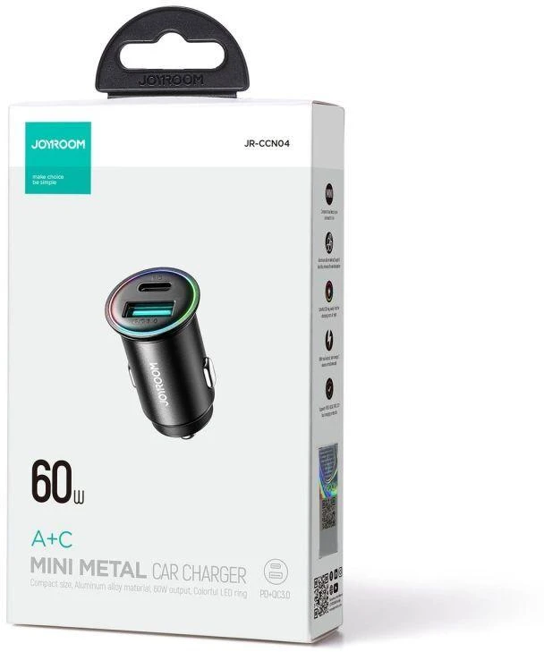 Joyroom JR-CCN04 60W USB-A USB-C mini įkroviklis - juodas