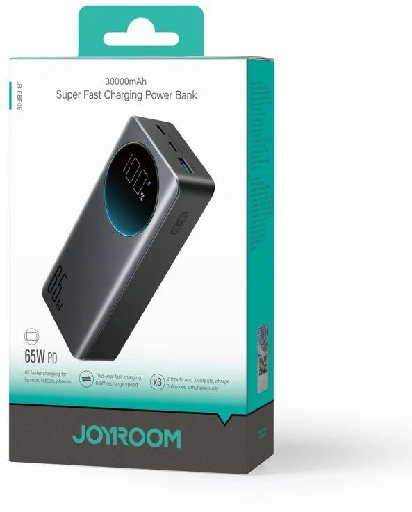 Joyroom JR-PBF05 Pro 30000mAh 65W išorinė baterija (powerbank) su skaitmeniniu ekranu, 2x USB-C, 1x USB-A – Juoda