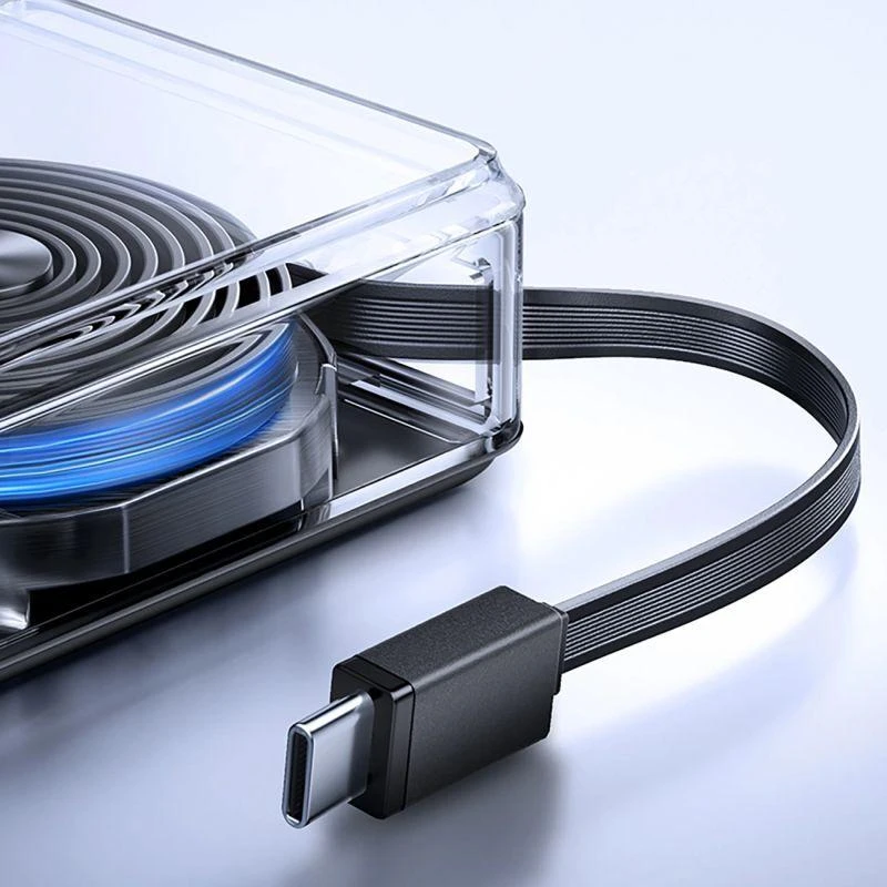 Joyroom JR-PR1 10000mAh 22.5W išorinė baterija su integruotu ištraukiamu USB-C laidu – juodos spalvos