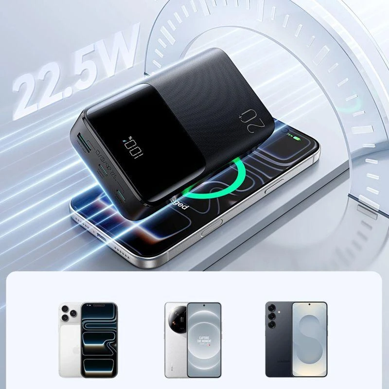 Joyroom JR-QP192 Star Series Mini 20000mAh 22.5W Powerbank with Digital Ekranas - Juodas