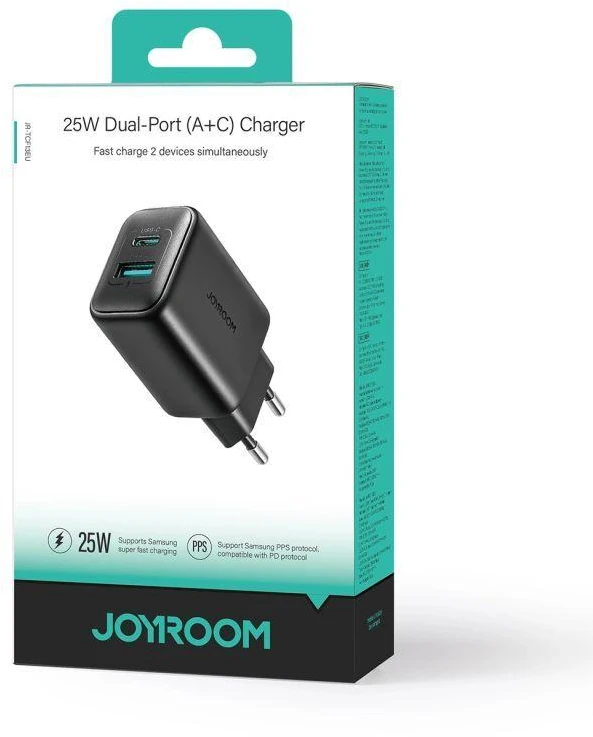 Dėklas Joyroom JR-TCF13 USB-C / USB-A 25W SFC / PPS / PD įkroviklis - juodas