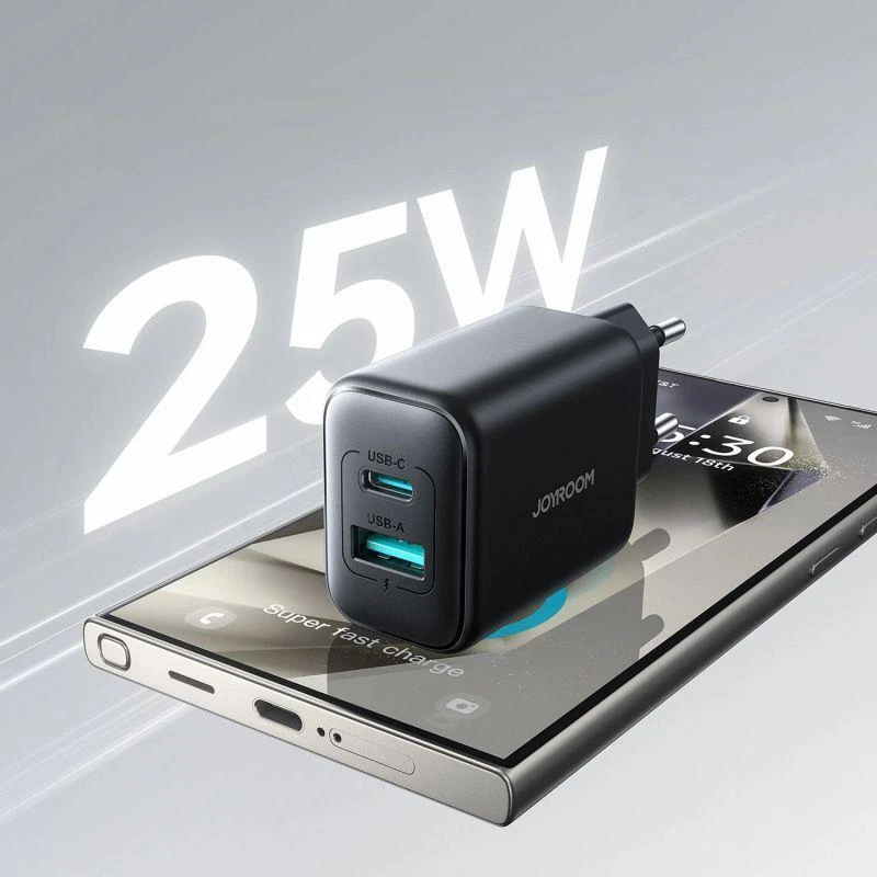 Dėklas Joyroom JR-TCF13 USB-C / USB-A 25W SFC / PPS / PD įkroviklis - juodas