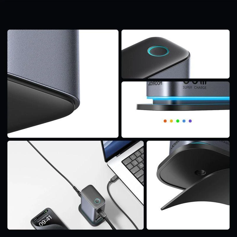 Joyroom JR-TCM02 Daugiaportis GaN įkroviklis 65W ES, 4x USB-C, 2x USB-A - Tamsiai pilkas