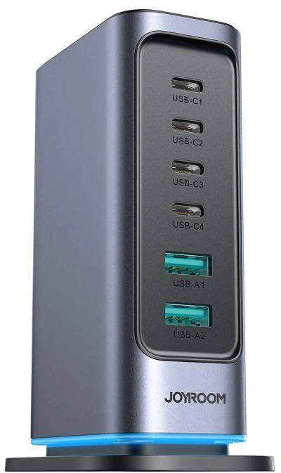 Joyroom JR-TCM02 Daugiaportis GaN įkroviklis 65W ES, 4x USB-C, 2x USB-A - Tamsiai pilkas