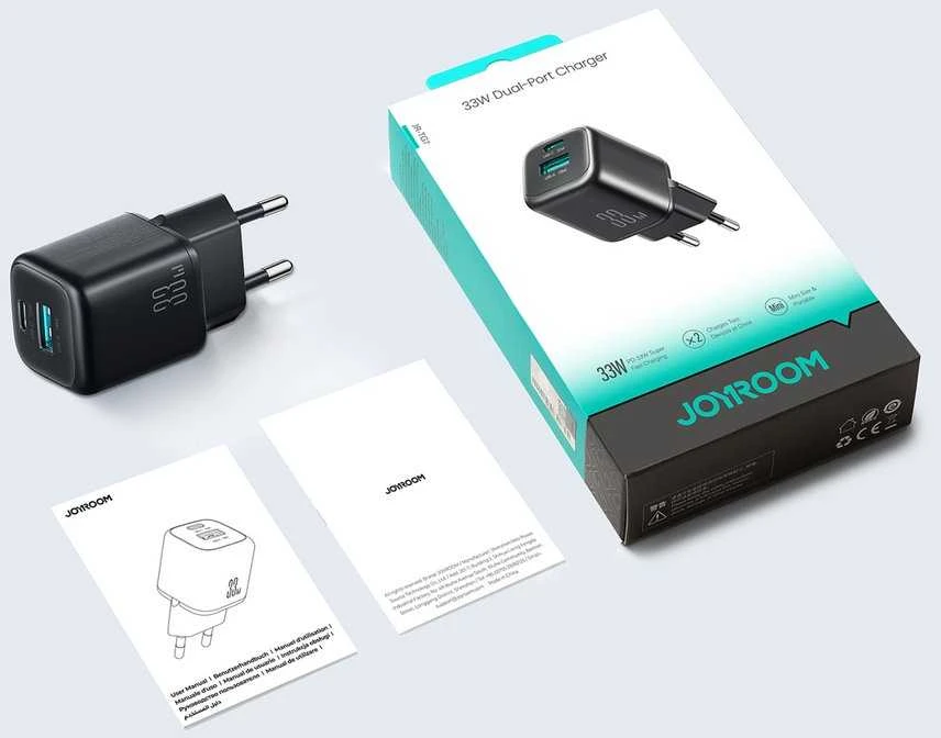 Joyroom JR-TG7 33W USB-A + USB-C sieninis įkroviklis – juodas