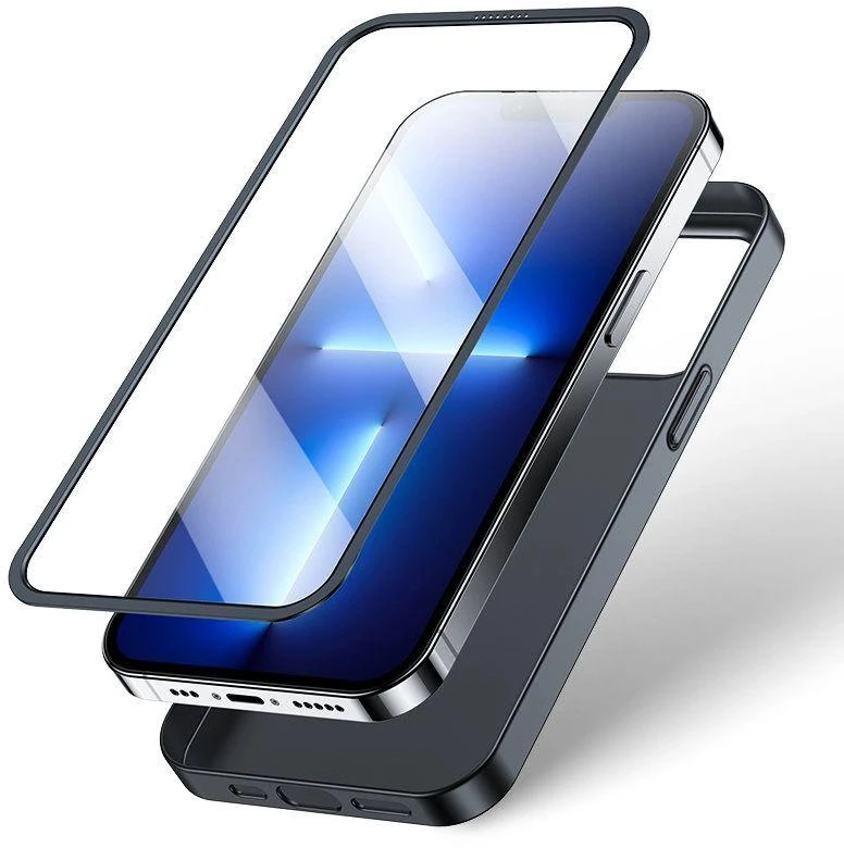 Joyroom 360 priekinis ir galinis dangtelis telefonui Apple iPhone 13 Pro + apsauginis ekrano stiklas juodos spalvos (JR-BP935 juodos spalvos)