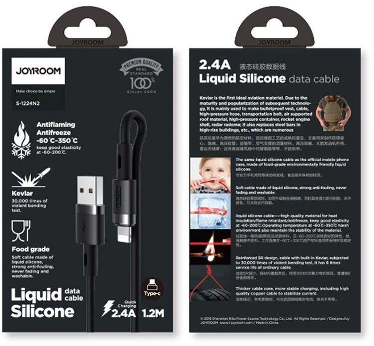 USB kabelis Joyroom (S-1224N2) lightning (2.4A) 1.2m juodas