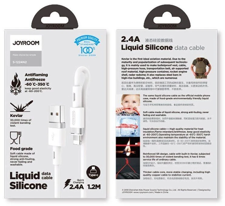 Joyroom skysto silikono duomenų kabelis N2 USB-A / Lightning 2.4A 1.2m - Baltas
