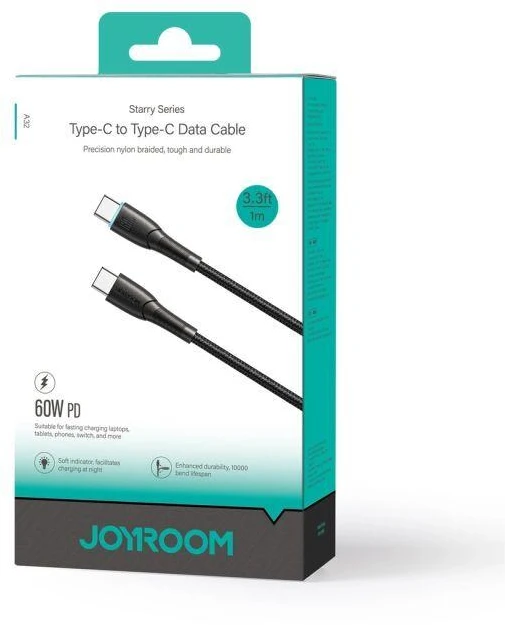 Joyroom Starry Series SA32-CC3 USB-C / USB-C kabelis 60W 1m – juodas