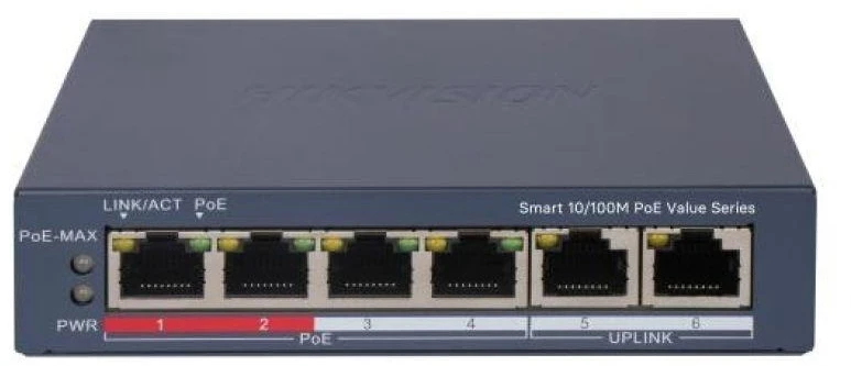 Šakotuvas SWITCH POE DS-3E1106P-EI/M 4 PRIEVADŲ Hikvision