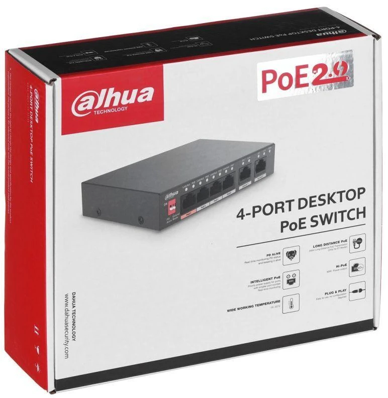 Šakotuvas SWITCH POE PFS3006-4ET-60-V2 4 PRIEVADŲ DAHUA