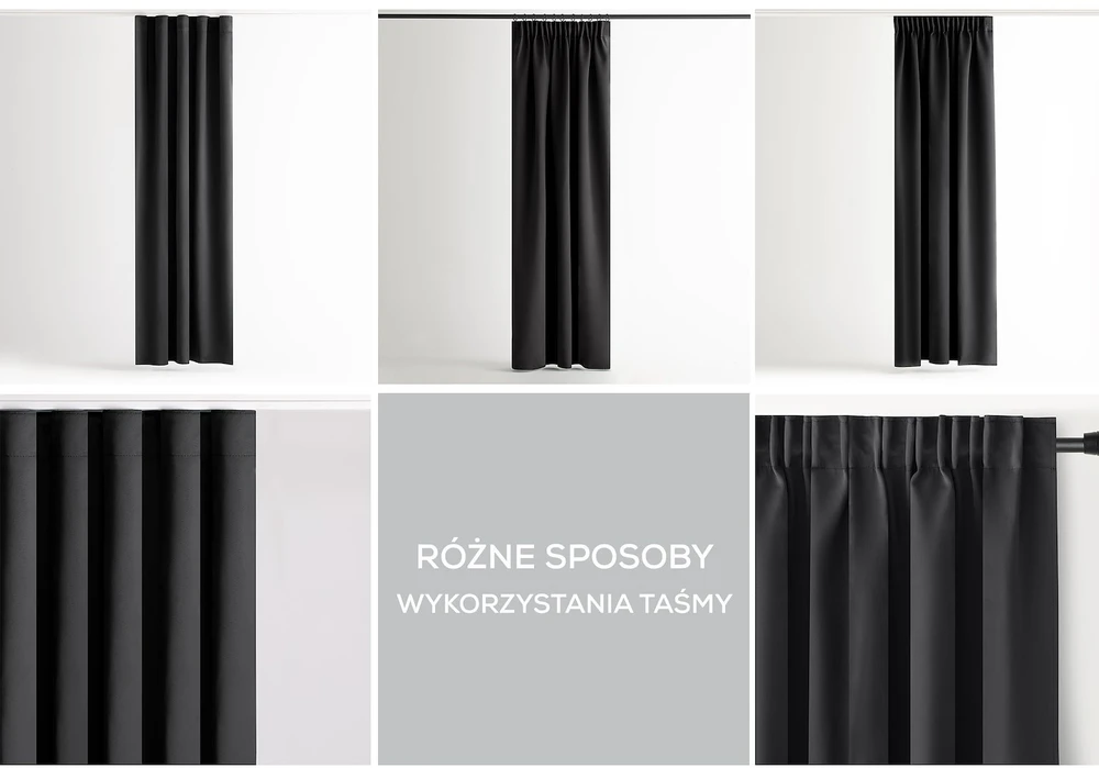 Juoda blackout užuolaida su klostėmis AmeliaHome 140 × 280 cm