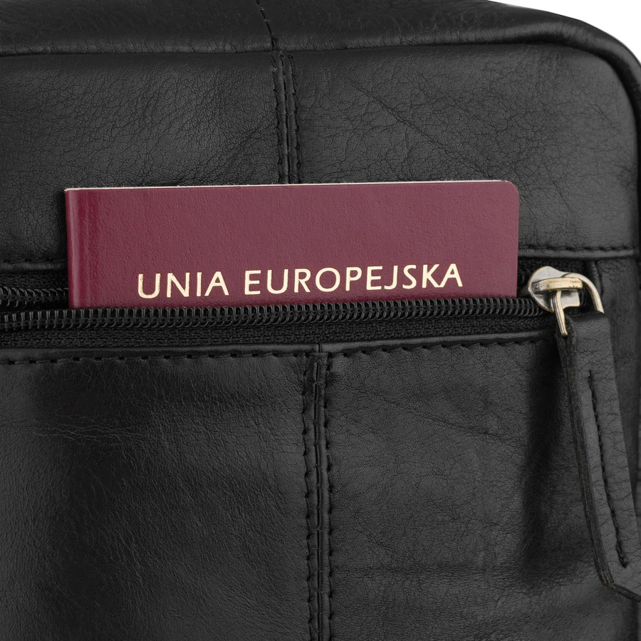 Juoda, miejska listonoszka vyriška ze skóry naturalnej zamykana suwakiem - Peterson