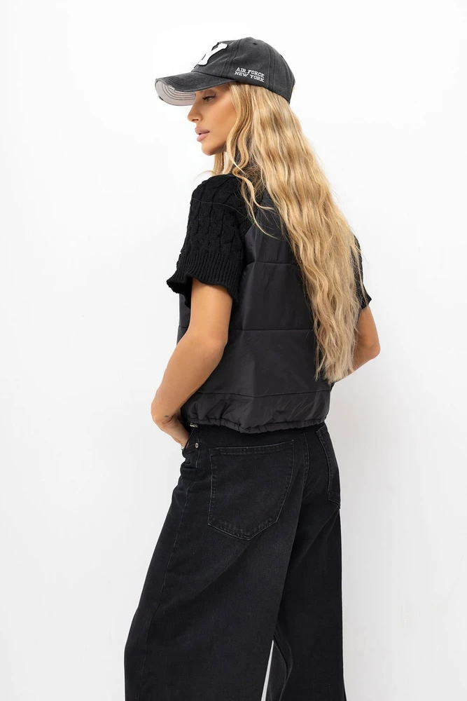 Juoda moteriška liemenė su gobtuvu Italy Moda