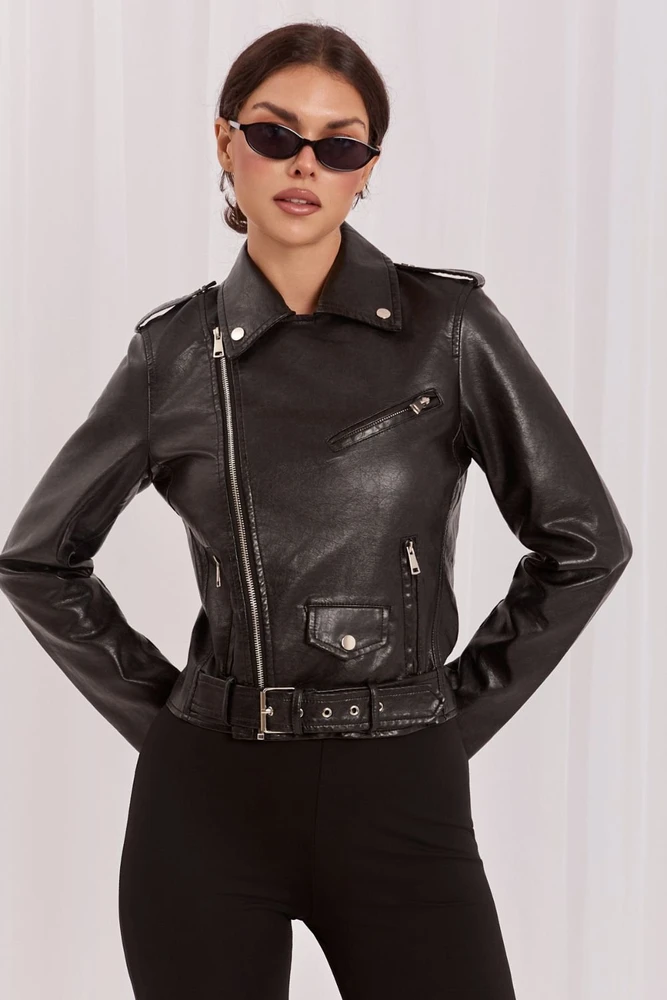 Juoda moteriška odos imitacijos striukė Italy Moda