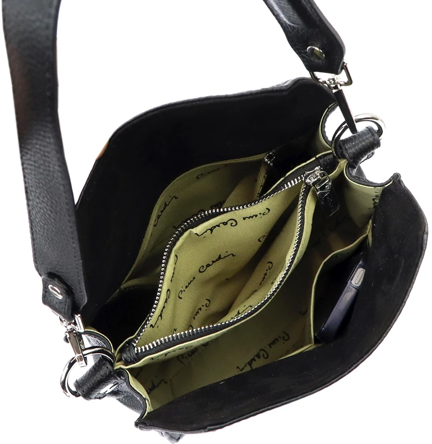 Juoda natūralios odos rankinė per petį Pierre Cardin