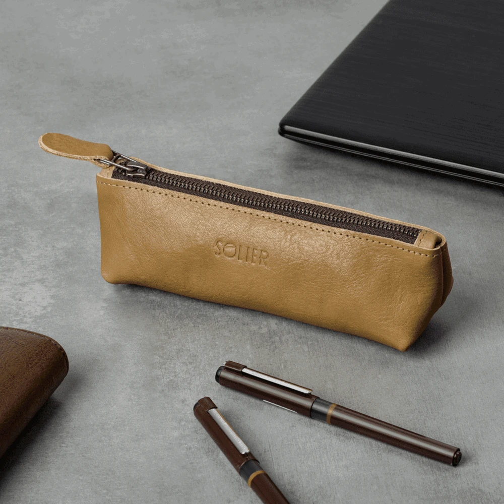 Kelioninis Solier Accessories Leather pencil case Solier SA51 juodas