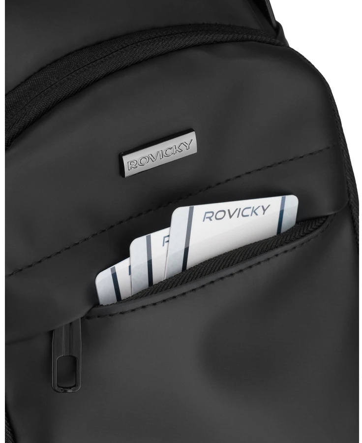 Juoda, pojemna saszetka vyriška na ramię wykonana ze skóry ekologicznej, wyposażona w port USB - Rovicky