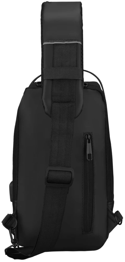 Juoda, pojemna saszetka vyriška na ramię wykonana ze skóry ekologicznej, wyposażona w port USB - Rovicky