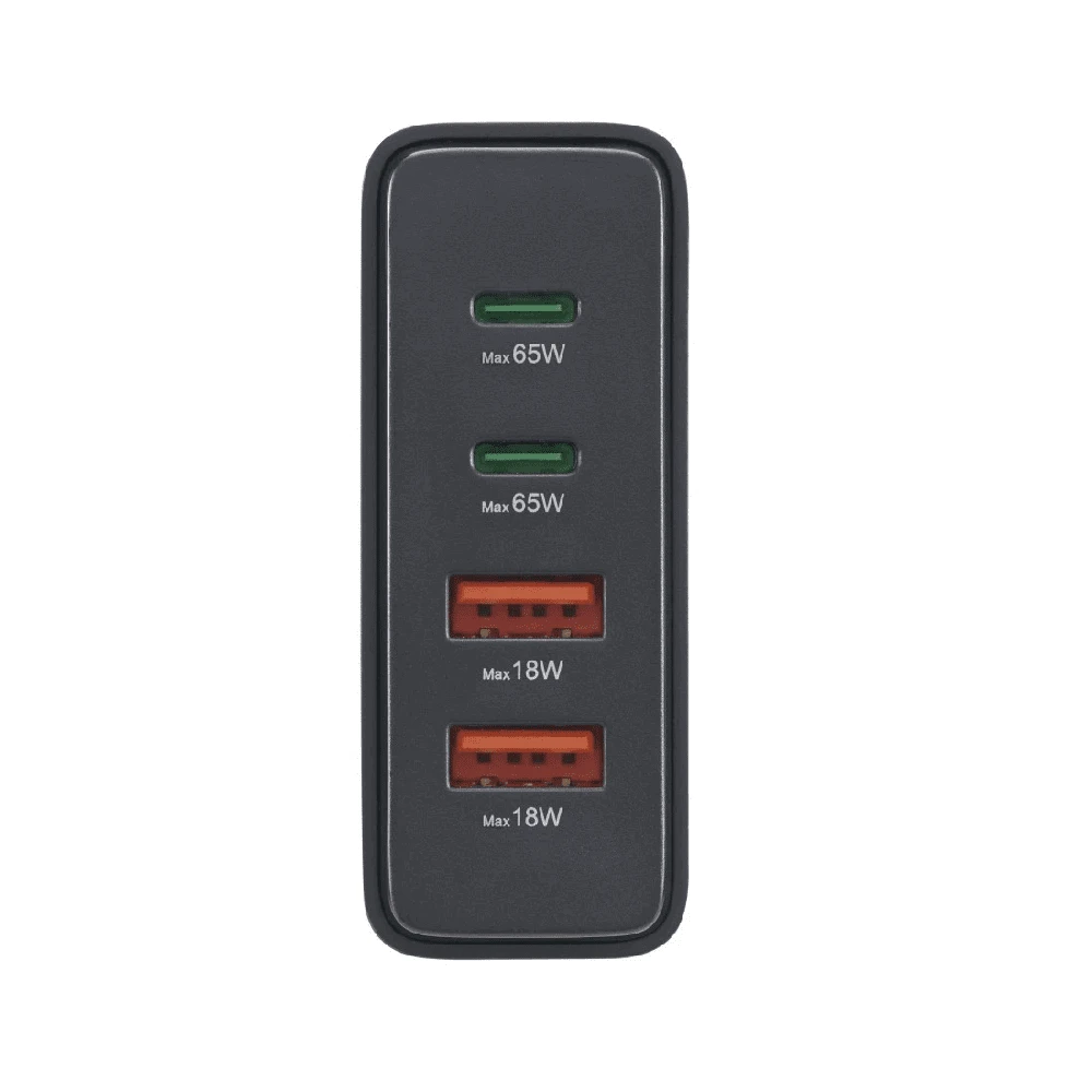 Hama GaN 65W PD/QC 2x USB-C, 2x USB-A juoda