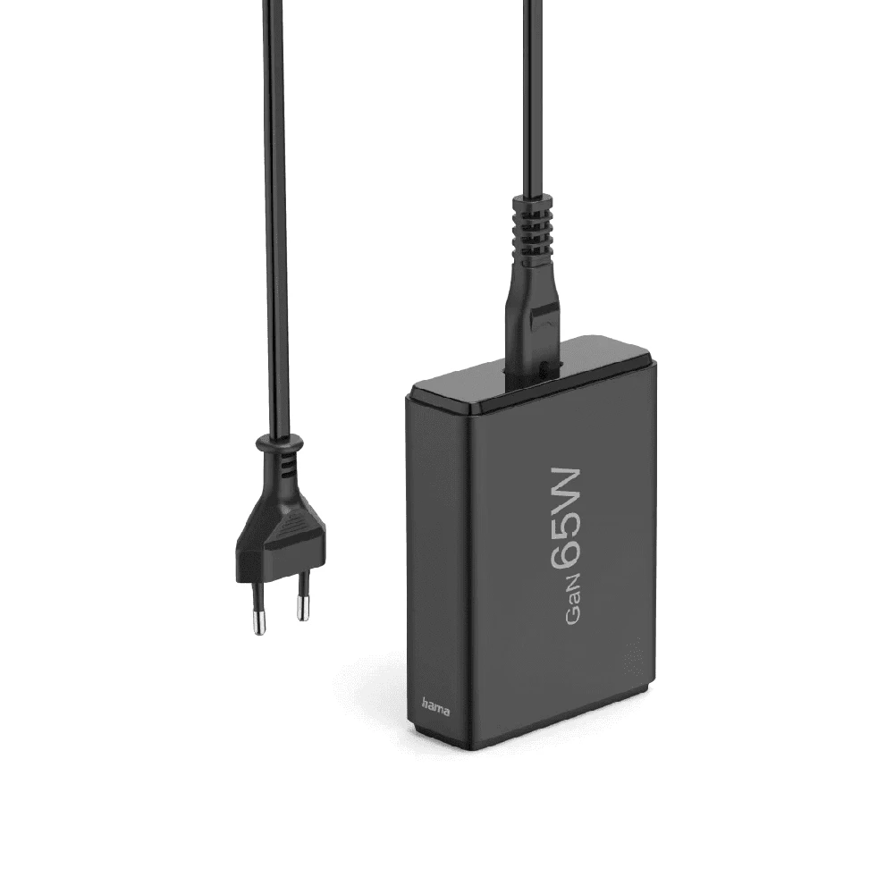 Hama GaN 65W PD/QC 2x USB-C, 2x USB-A juoda