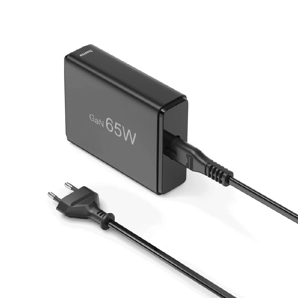 Hama GaN 65W PD/QC 2x USB-C, 2x USB-A juoda