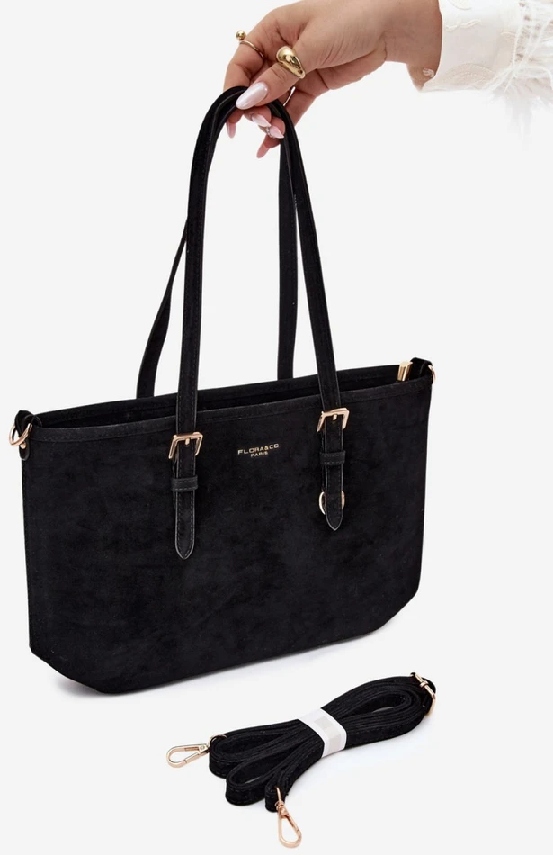 Juoda zomšos imitacijos rankinė per petį Flora&Co Paris