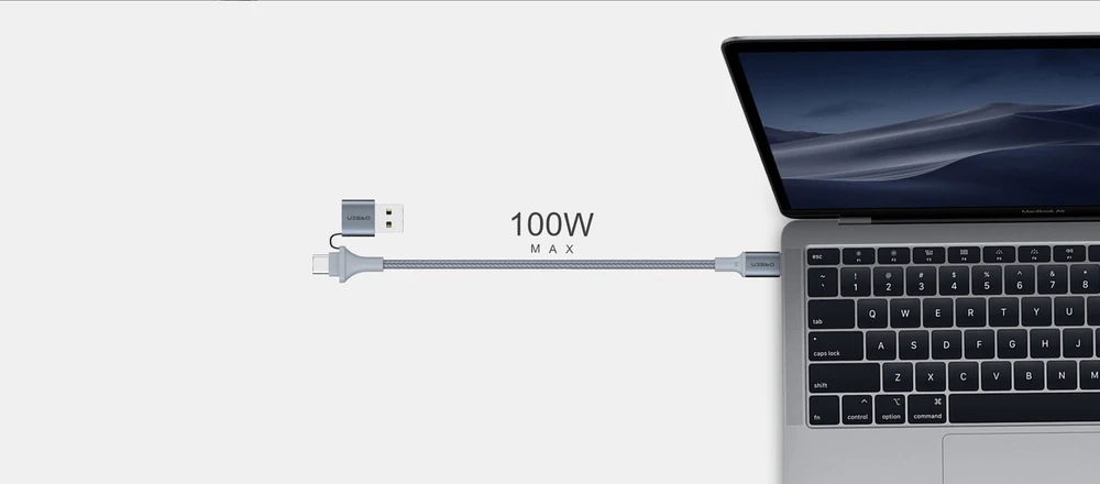Orsen Juodas 2 viename USB ir Type-C įkrovimo laidas, 1,5 m