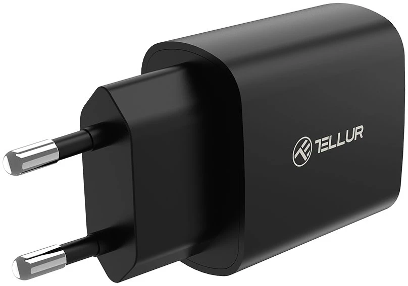 Juodas 20 W USB-C PD sieninis įkroviklis Tellur