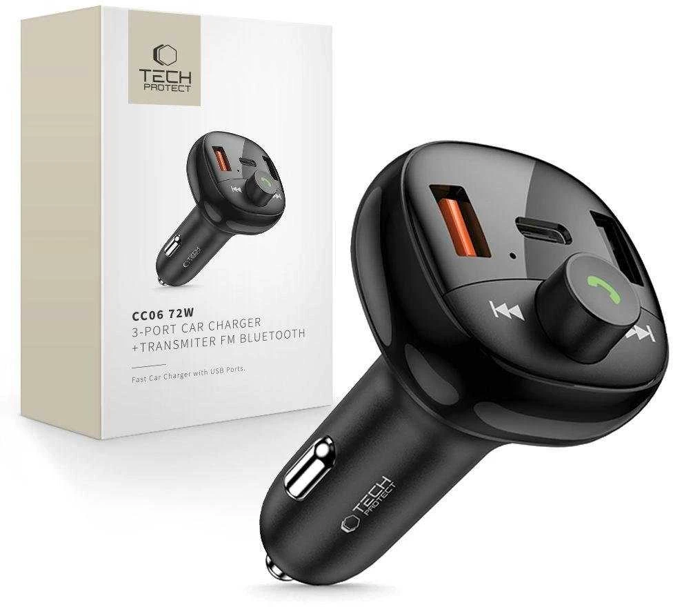 Tech-Protect CC06 3 prievadų PD72W automobilinis įkroviklis su siųstuvu - juodas
