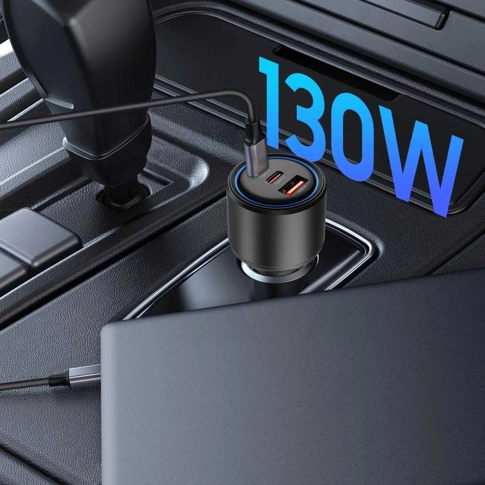 „Tech Protect CC04“ 3 prievadų PD130W automobilinis įkroviklis - juodas