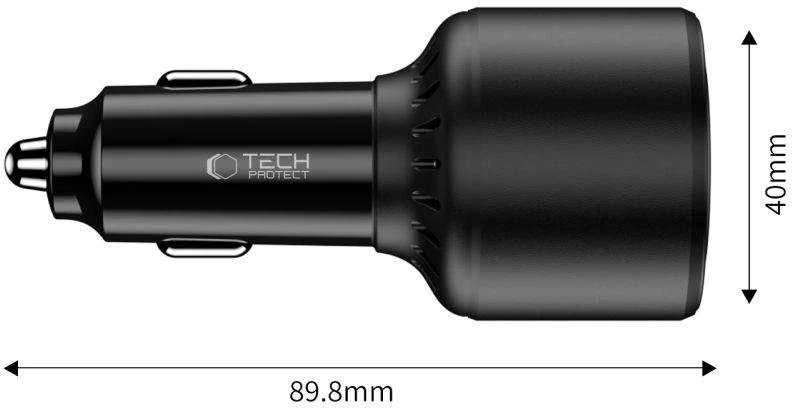 „Tech Protect CC04“ 3 prievadų PD130W automobilinis įkroviklis - juodas