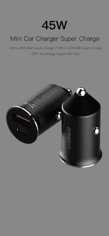 Akumuliatorius Juodas 45W mini automobilinis įkroviklis Orsen C8