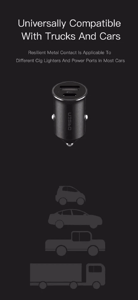 Akumuliatorius Juodas 45W mini automobilinis įkroviklis Orsen C8